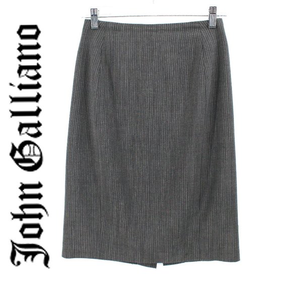 John Galliano Dresses & Skirts - John Galliano Gray Tonal Pinstripe Straight Pencil Skirt Wool Blend Stretch Knee